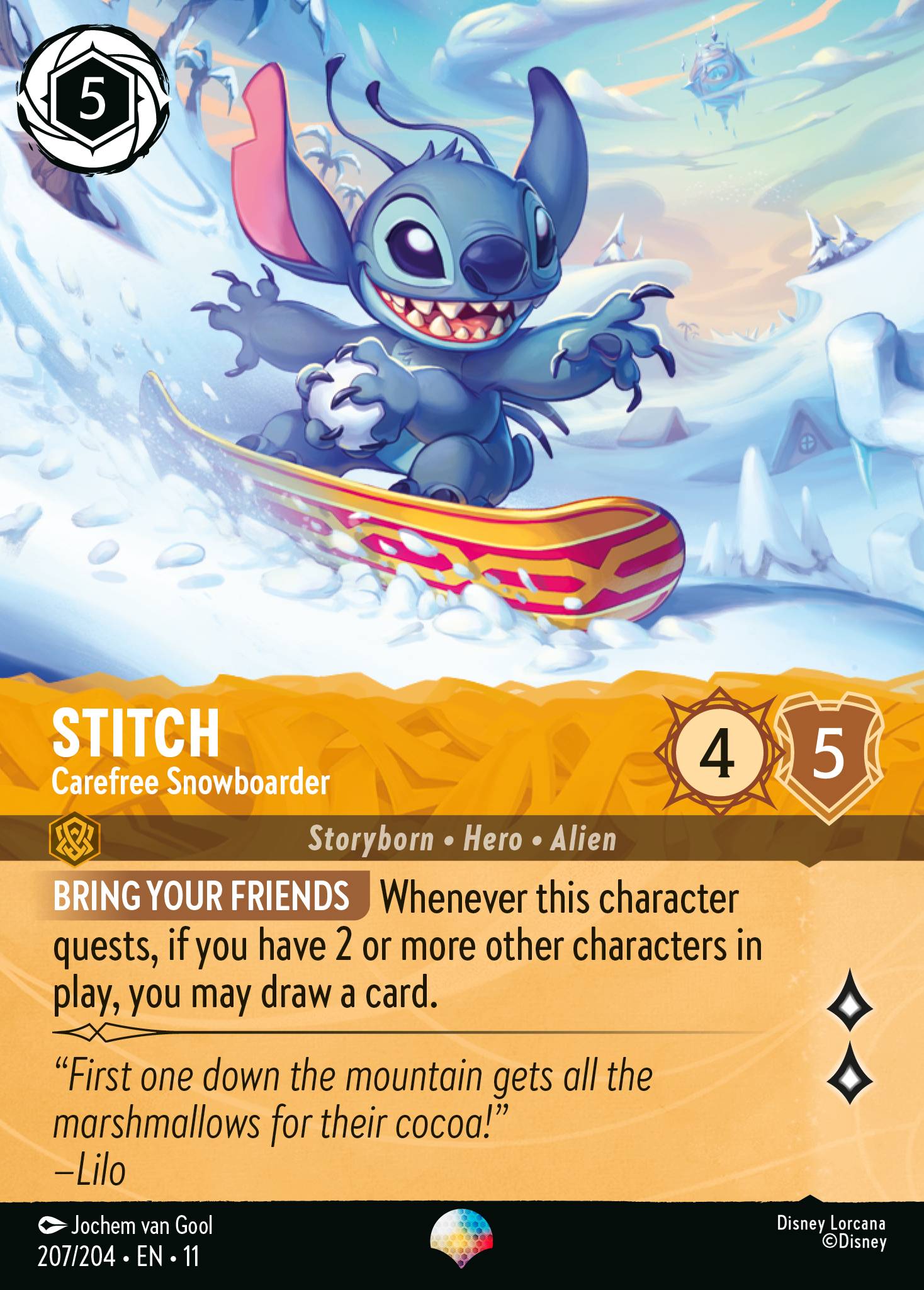Stitch - Carefree Snowboarder — Winterspell (11WSP-207) Disney Lorcana card