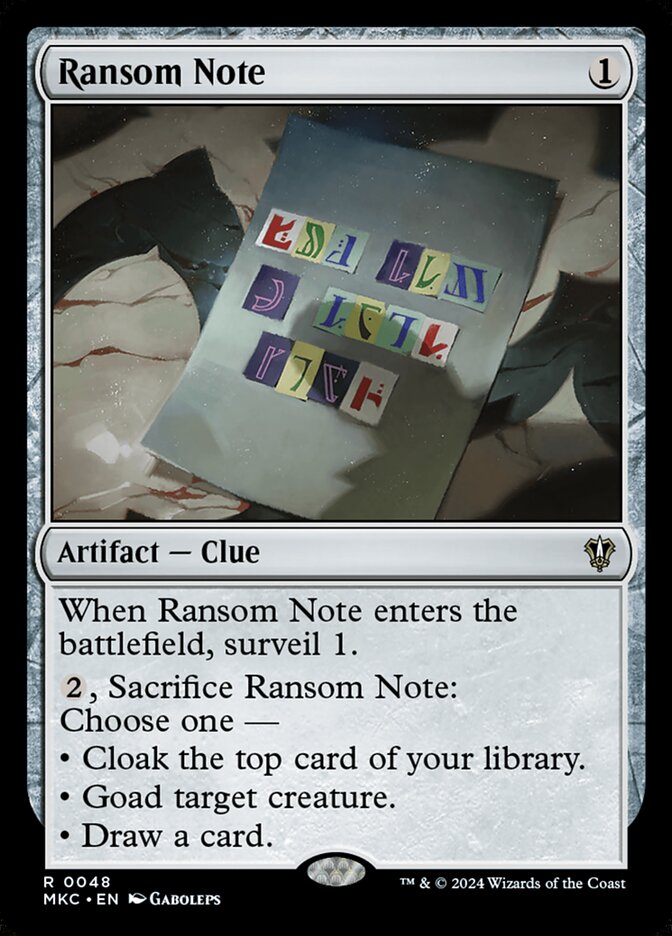 Ransom Note (V.4) - Commander: Murders at Karlov Manor (Rare) [MKC-48] Hoofdafbeelding