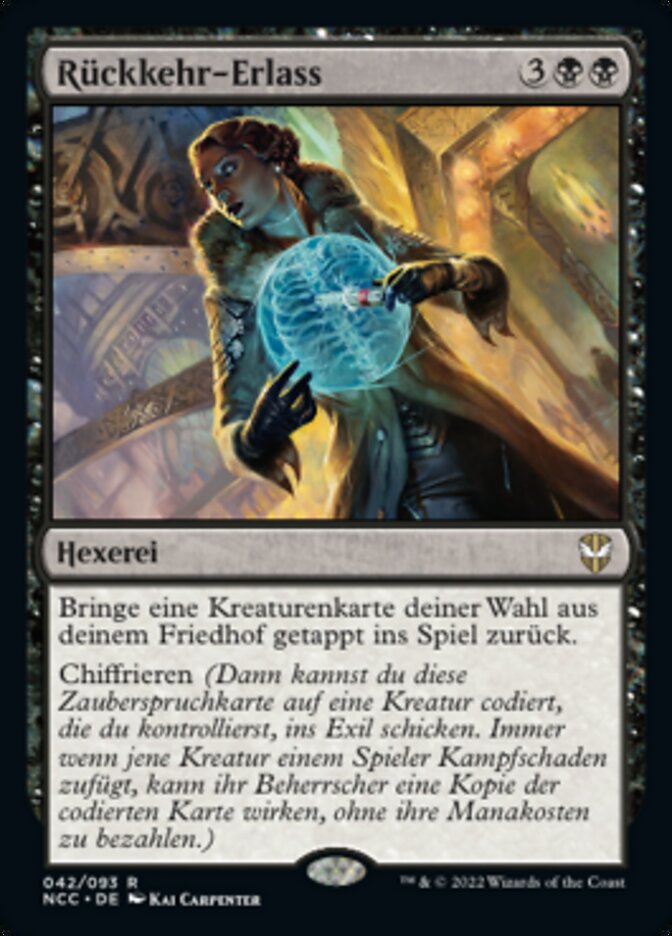 Magic-kaart Writ of Return NCC-42 uit New Capenna Commander (Rare), Duitse uitgave Imagen principal del producto