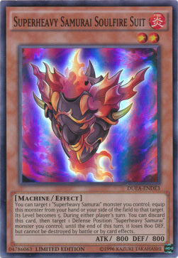 Superheavy Samurai Soulfire Suit - Duelist Alliance (Super Rare) [DUEA-DE3] Immagine principale del prodotto
