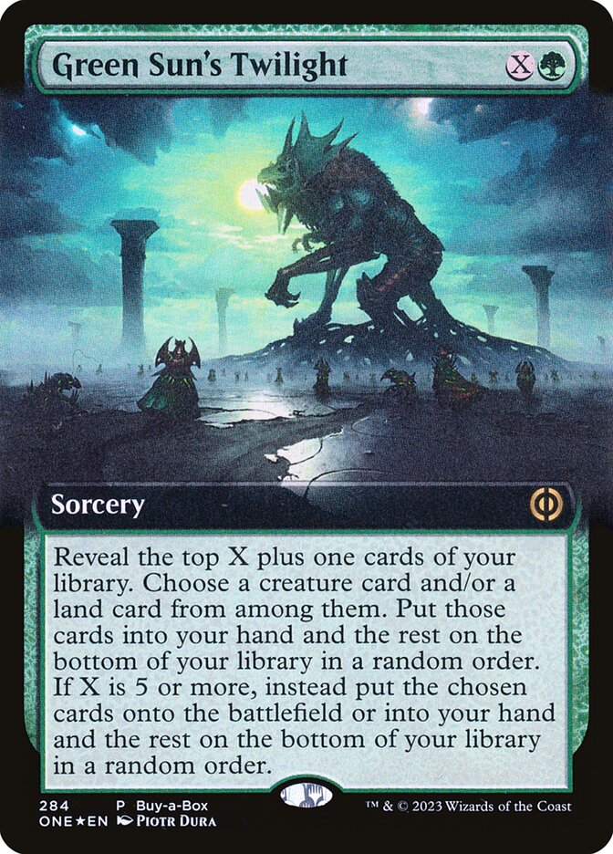 Magic-kaart Green Sun's Twilight ONE-284 uit Phyrexia: All Will Be One, Buy-a-Box-promo (Rare) Imagen principal del producto