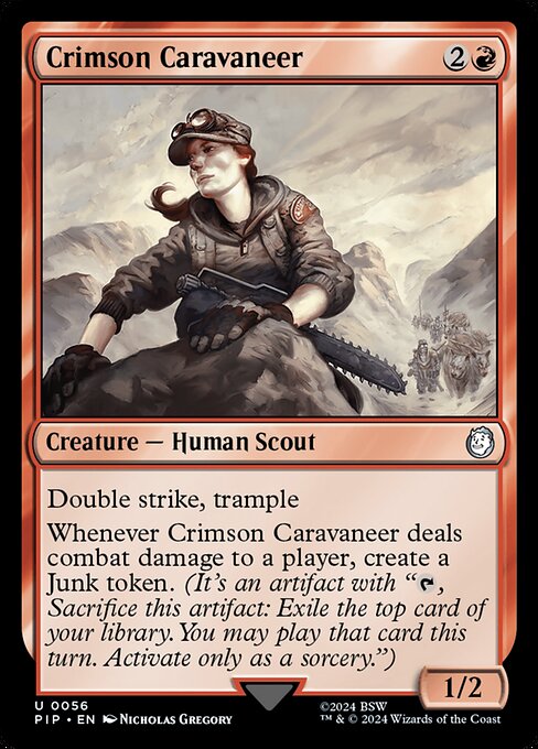 Crimson Caravaneer – Universes Beyond: Fallout (PIP-56) Magic: The Gathering card Imagen principal del producto