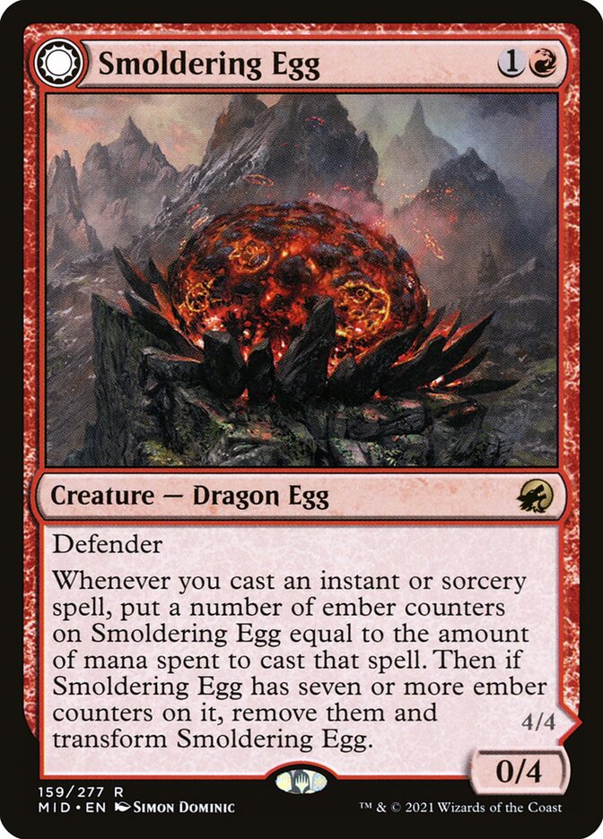 Magic-kaart Smoldering Egg // Ashmouth Dragon MID-159 uit Innistrad: Midnight Hunt (Rare) Hauptbild