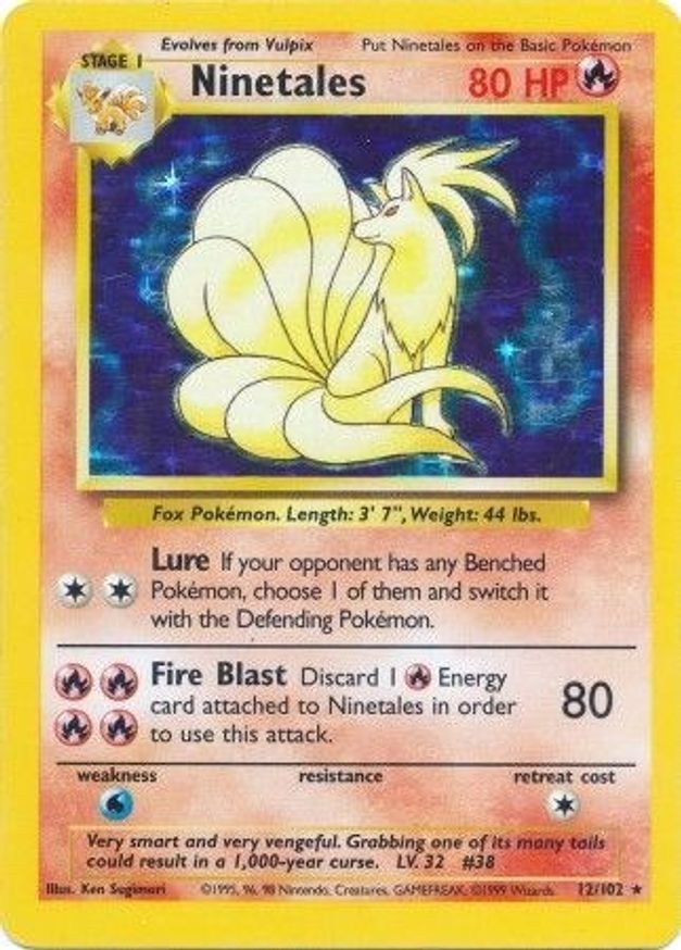 Pokémon-kaart Ninetales 12/102 Holo Rare uit de set Base Set