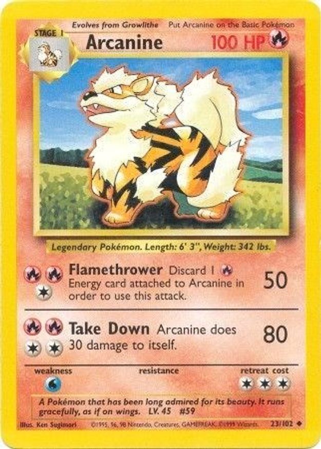 Pokémon-kaart Arcanine 23/102 Uncommon uit de set Base Set
