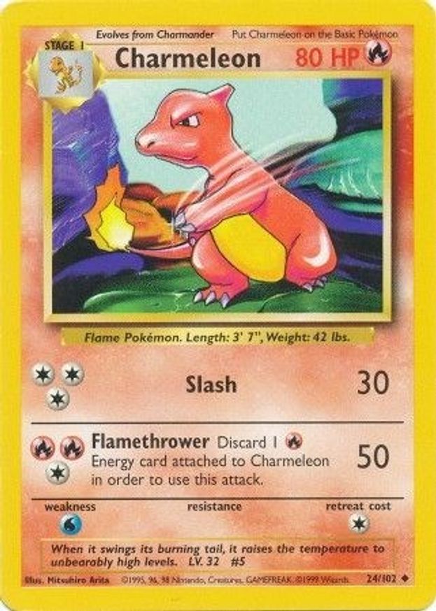 Pokémon-kaart Charmeleon 24/102 Uncommon uit de set Base Set Image principale du produit