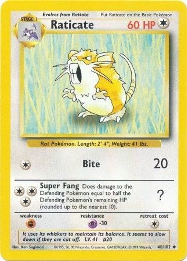 Pokémon-kaart Raticate 40/102 Uncommon uit de set Base Set Hauptbild