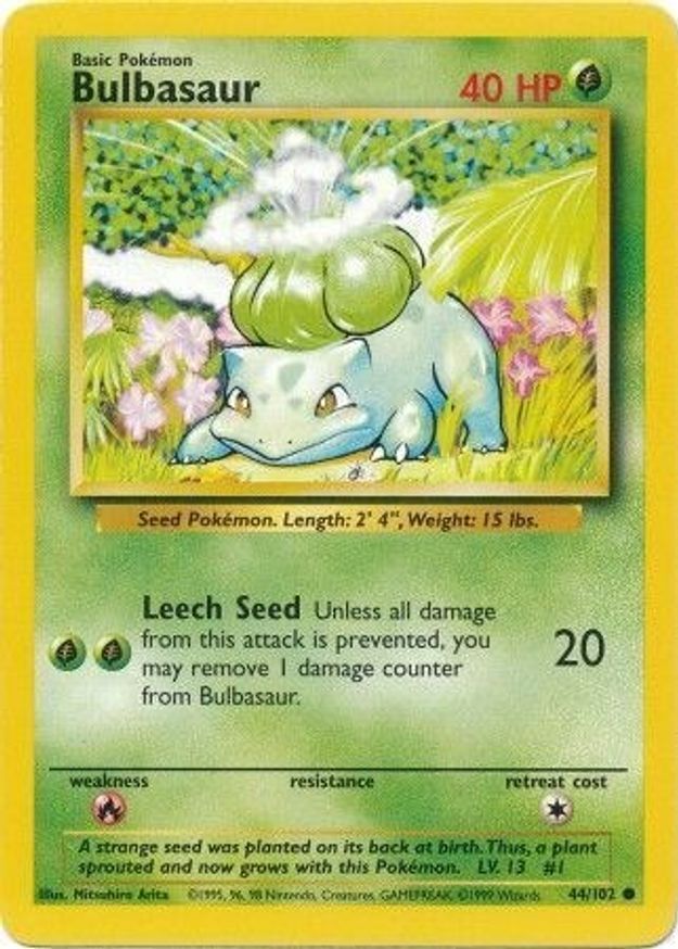 Pokémon-kaart Bulbasaur 44/102 Common uit de set Base Set Image principale du produit