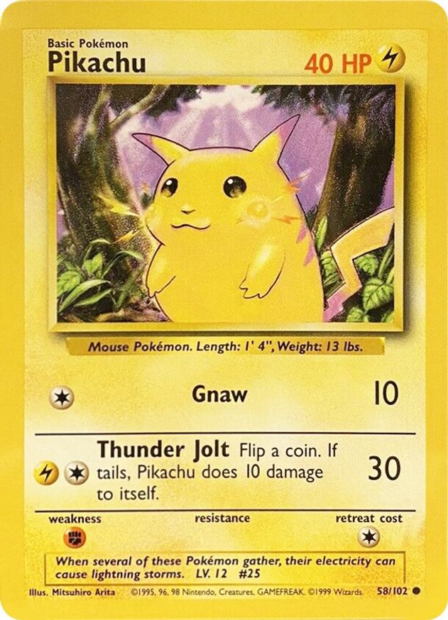 Pokémon-kaart Pikachu 58/102 Common uit de set Base Set