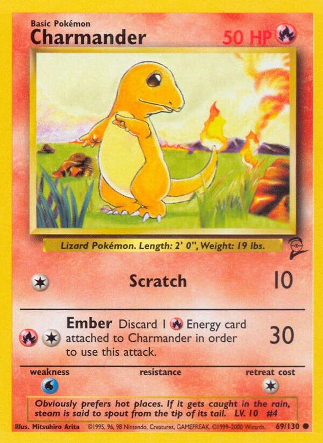 Pokémon-kaart Charmander 69/130 Common uit de set Base Set 2 Image principale du produit
