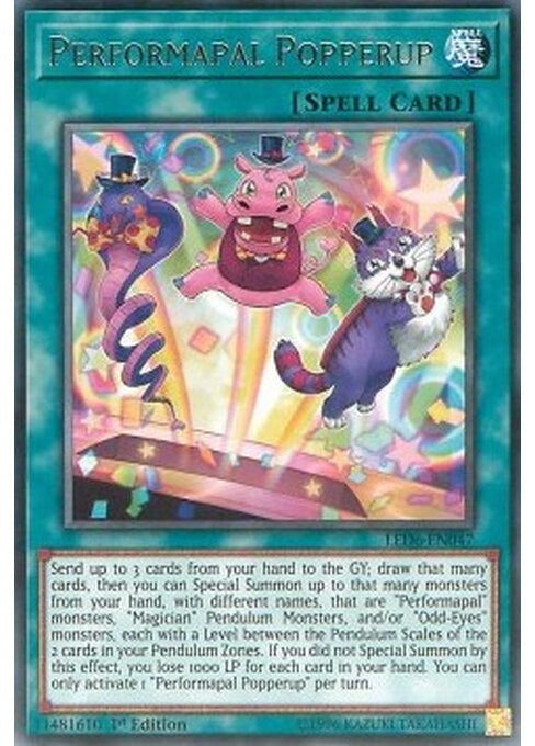 Performapal Popperup — Legendary Duelists: Magical Hero (LED6-047) Yu-Gi-Oh! card Hoofdafbeelding