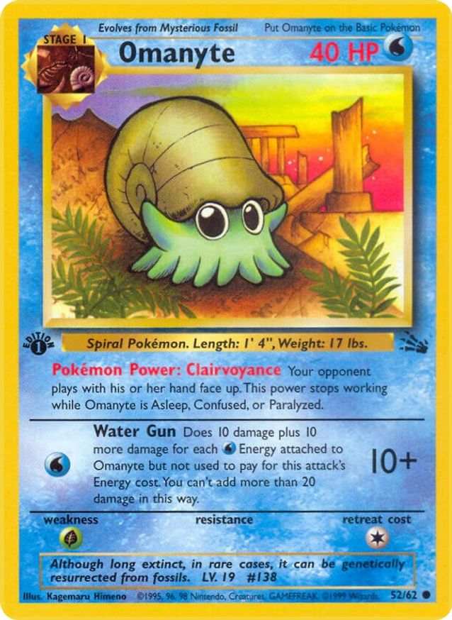 Pokémon-kaart Omanyte 52/62 Common uit de set Fossil Image principale du produit
