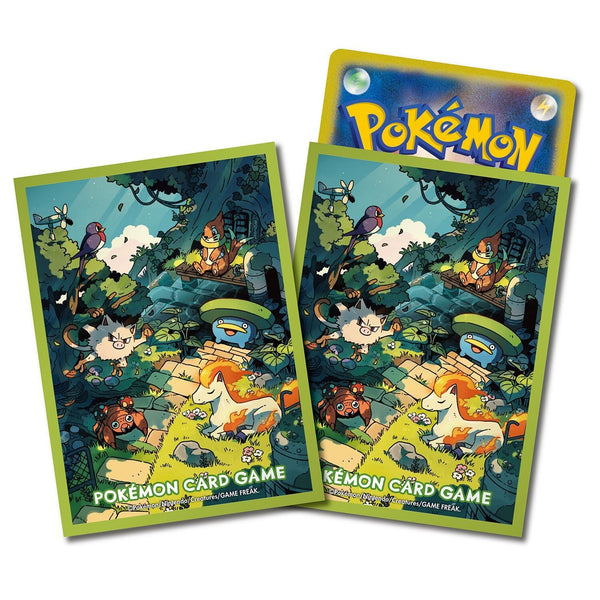 Pokémon Center Connecting Worlds Secret Stairs sleeves – 64 stuks, illustratie met Ponyta, Mankey en Buizel