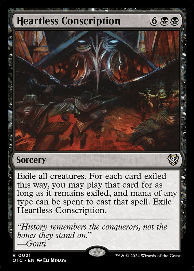 Magic-kaart Heartless Conscription OTC-21 uit Commander: Outlaws of Thunder Junction (Rare)