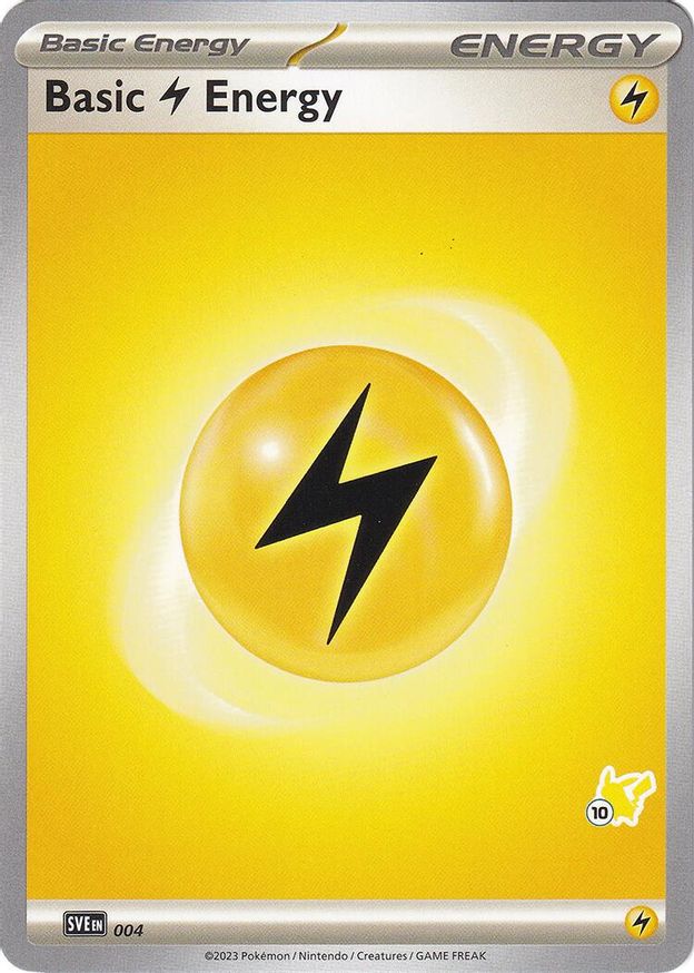 Pokémon-kaart Basic Lightning Energy SVE 004 uit Battle Academy 2024 (Pikachu-deck, stempel 10)