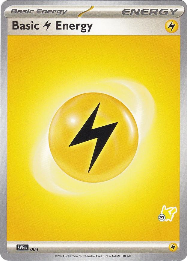 Pokémon-kaart Basic Lightning Energy SVE 004 uit Battle Academy 2024 (Pikachu-deck, stempel 27)