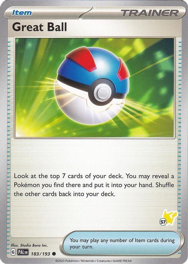 Pokémon-kaart Great Ball 183/193 Fixed uit de set Battle Academy 2024 (Pikachu 57)