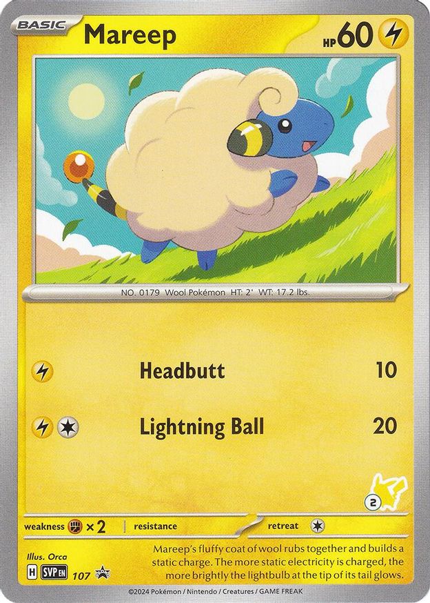 Pokémon-kaart Mareep SVP 107 Fixed uit de set Battle Academy 2024, Pikachu-deck nummer 2 Immagine principale del prodotto