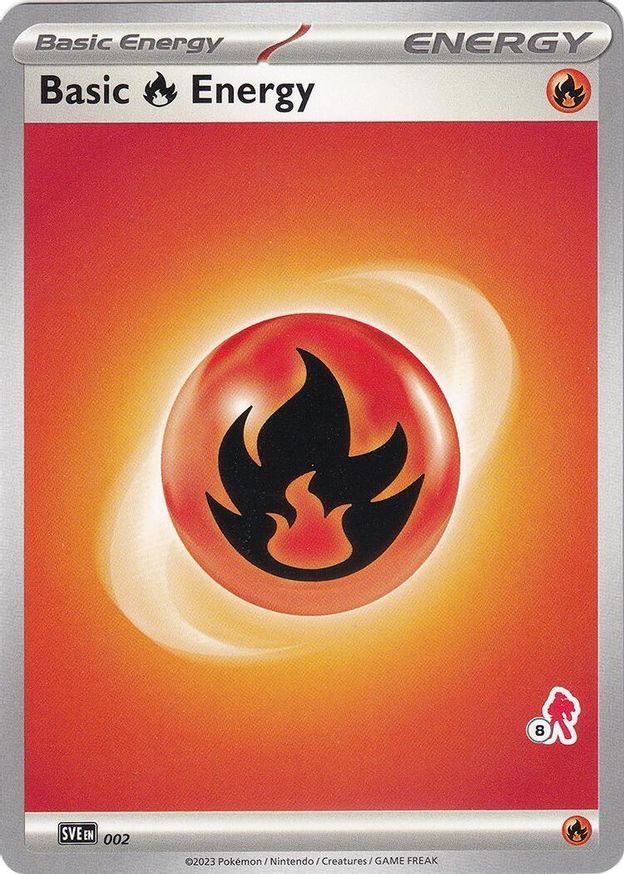 Pokémon-kaart Basic Fire Energy SVE 002 uit Battle Academy 2024 (Armarouge-deck, stempel 8)