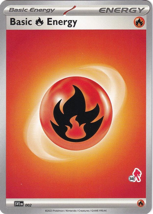 Pokémon-kaart Basic Fire Energy SVE 002 uit Battle Academy 2024 (Armarouge-deck, stempel 38)