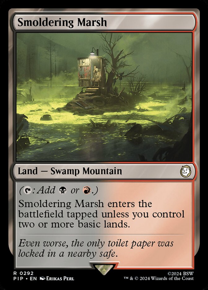 Magic-kaart Smoldering Marsh PIP-292 uit Universes Beyond: Fallout (Rare) Imagen principal del producto
