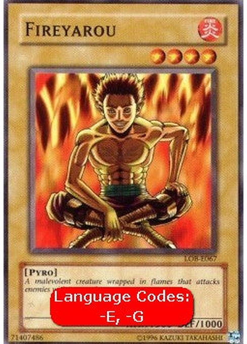Fireyarou — Legend of Blue Eyes White Dragon (LOB-067) Yu-Gi-Oh! card Immagine principale del prodotto
