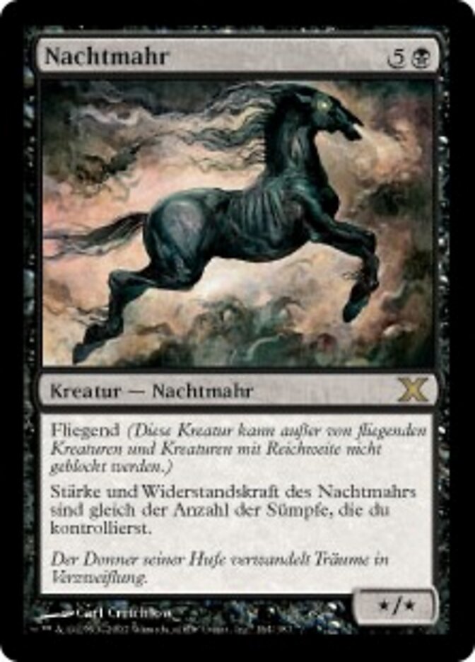 Magic-kaart Nightmare 10E-164 uit Tenth Edition (Rare), Duitse uitgave (Nachtmahr)