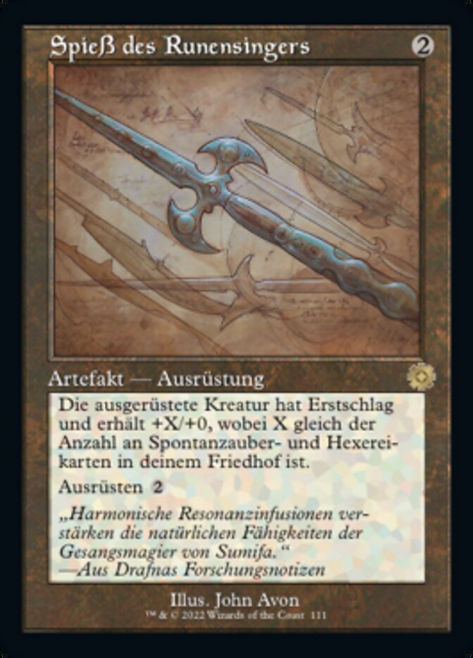 Magic-kaart Runechanter's Pike BRR-111 uit The Brothers' War Retro Artifacts (Rare), Duitse uitgave Spieß des Runensingers Main image