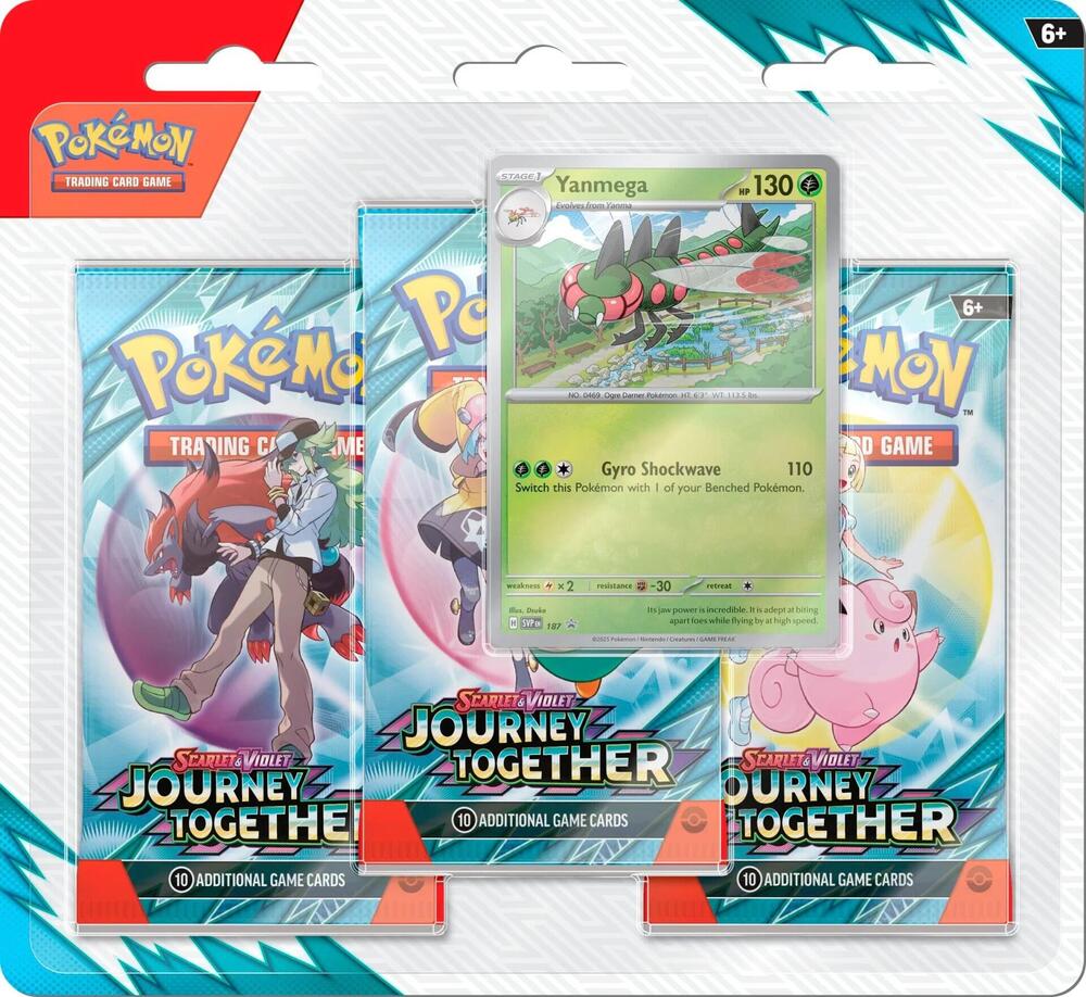 Pokemon TCG Journey Together 3-Pack Blister met de Yanmega promokaart, gesloten verpakking Hoofdafbeelding