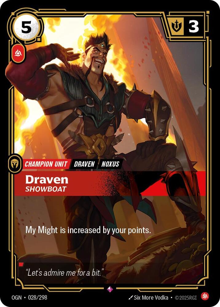 Draven, Showboat - Origins (Rare) [OGN-028] — riftbound card Main image