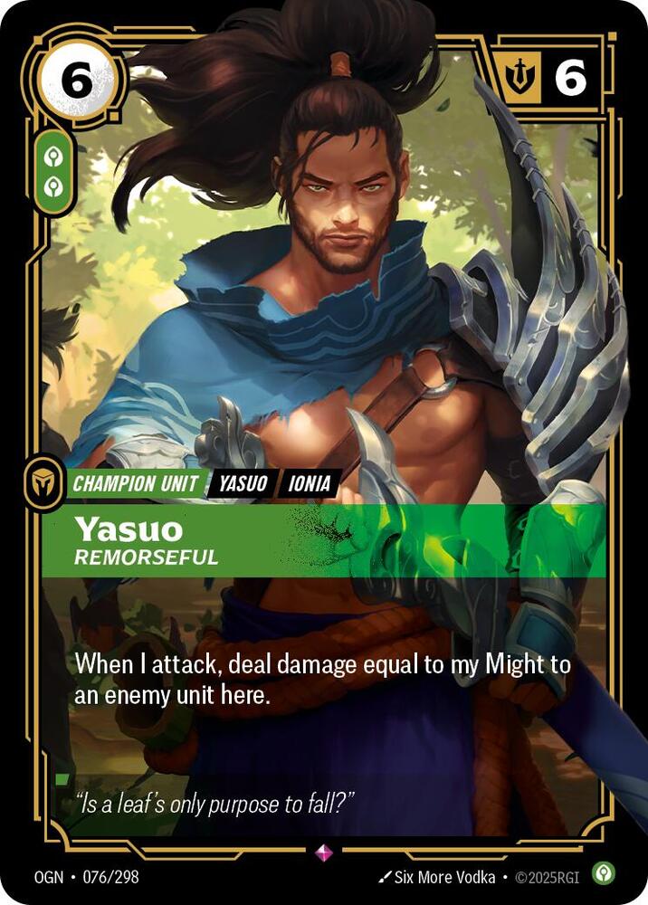Yasuo, Remorseful (V.1 - Rare) - Origins (Rare) [OGN-076] — riftbound card Hauptbild