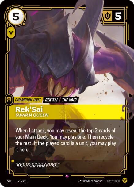 Rek'Sai, Swarm Queen (V.1 - Rare) - Spiritforged (Rare) [SFD-170] — riftbound card