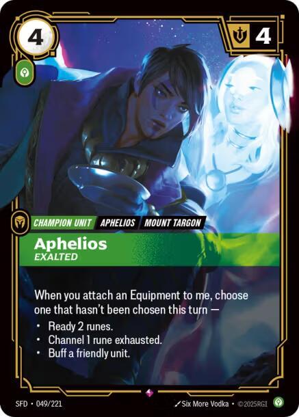 Aphelios, Exalted (V.1 - Rare) - Spiritforged (Rare) [SFD-049] — riftbound card Main image
