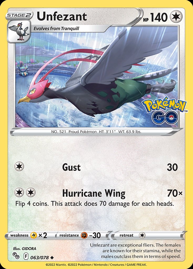 Unfezant - Pokémon GO (Uncommon) [PGO-063] Hoofdafbeelding