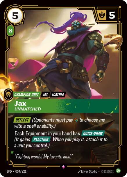 Jax, Unmatched (V.1 - Rare) - Spiritforged (Rare) [SFD-054] — riftbound card