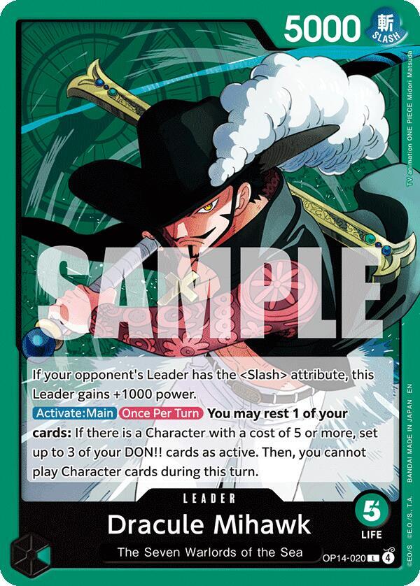 Dracule Mihawk (OP14-020) (V.1) - The Azure Sea's Seven (Leader) [OP14-020] — one-piece card