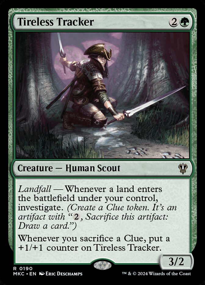 Magic-kaart Tireless Tracker MKC-190 uit Commander: Murders at Karlov Manor (Rare) Imagen principal del producto