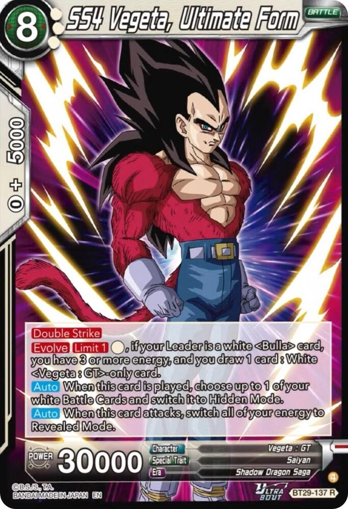 SS4 Vegeta, Ultimate Form - Fearsome Rivals (Rare) [BT29-137] — dragon-ball card Image principale du produit