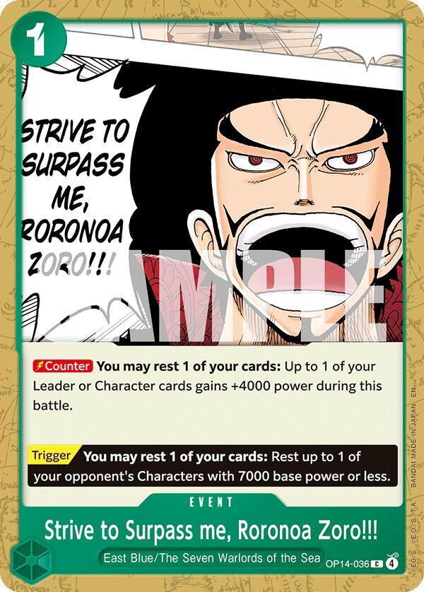Strive to Surpass me, Roronoa Zoro!!! (OP14-036) - The Azure Sea's Seven (Common) [OP14-036] — one-piece card Main image