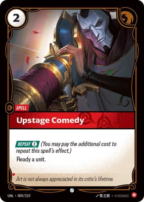 Upstage Comedy - Unleashed (Common) [UNL-009] — riftbound card Immagine principale del prodotto