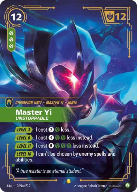Master Yi, Unstoppable (V.2 - Showcase) - Unleashed (Showcase) [UNL-059a] — riftbound card