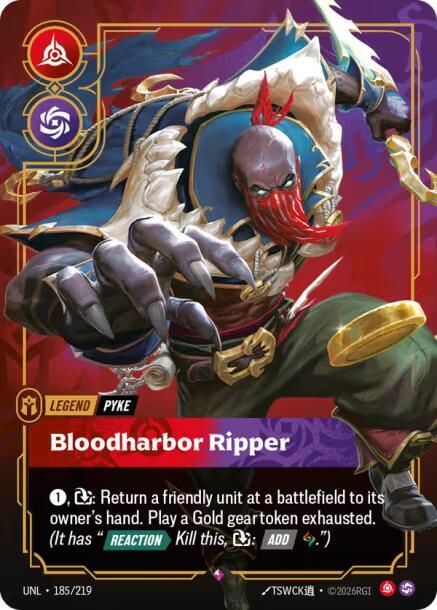 Pyke, Bloodharbor Ripper (V.1 - Rare) - Unleashed (Rare) [UNL-185] — riftbound card