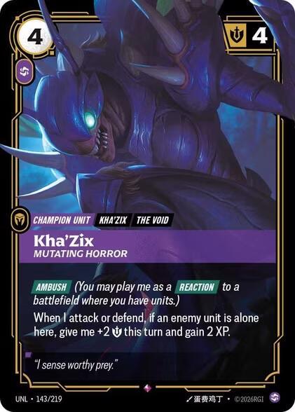 Kha'Zix, Mutating Horror (V.1 - Rare) - Unleashed (Rare) [UNL-143] — riftbound card