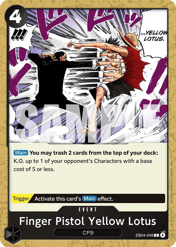 Finger Pistol Yellow Lotus (EB04-049) - Adventure on Kami’s Island (Common) [OP15-EB04-049] — one-piece card Imagen principal del producto