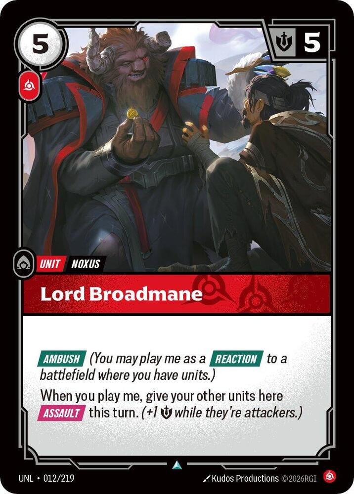 Lord Broadmane - Unleashed (Uncommon) [UNL-012] — riftbound card Immagine principale del prodotto