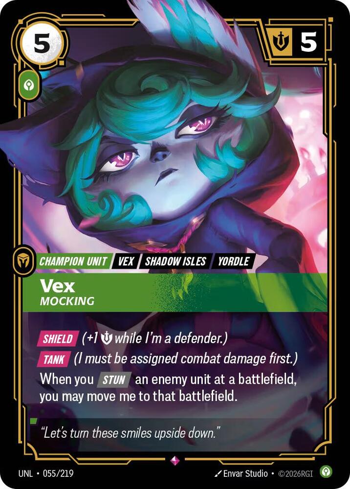 Vex, Mocking (V.1 - Rare) - Unleashed (Rare) [UNL-055] — riftbound card Immagine principale del prodotto