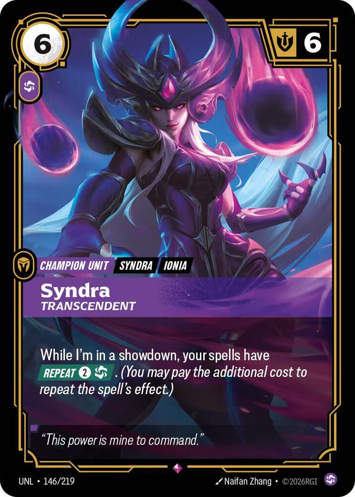 Syndra, Transcendent - Unleashed (Rare) [UNL-146] — riftbound card Main image