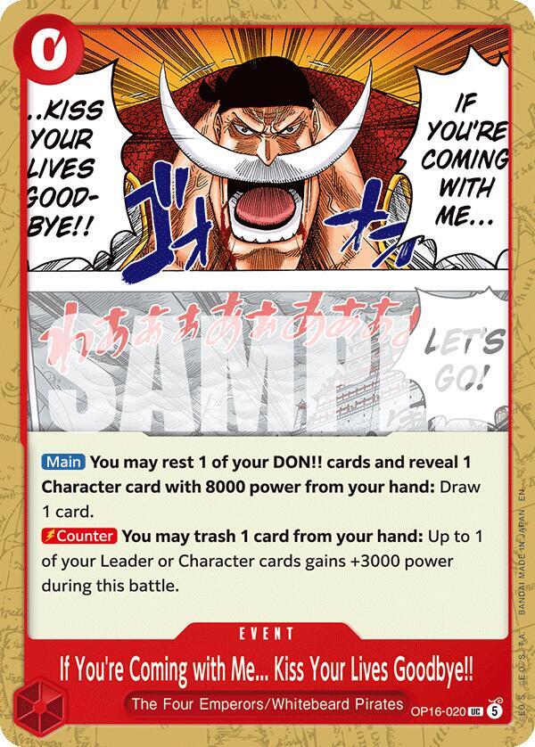 If You're Coming with Me... Kiss Your Lives Goodbye!! (OP16-020) - The Time of Battle (Uncommon) [OP16-020] — one-piece card Image principale du produit