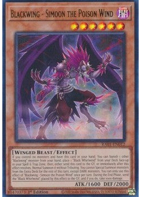 Blackwing - Simoon the Poison Wind — 25th Anniversary Rarity Collection (RA01-012) Yu-Gi-Oh! card Hoofdafbeelding