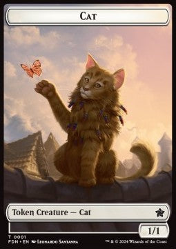 Cat Token (W 1/1) // Elf Warrior Token (G 1/1) - Magic: The Gathering Foundations: Tokens (Token) [TFDN-T 1/19] Main image